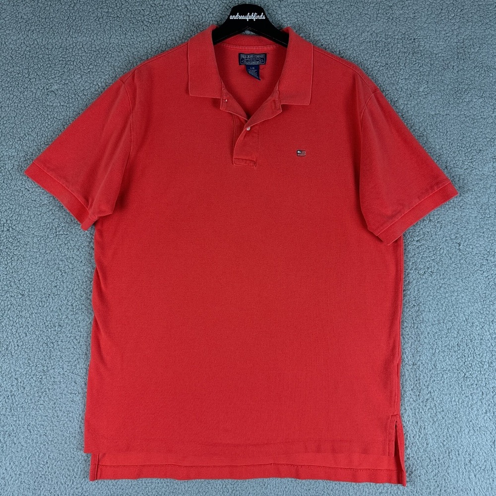 Vintage Polo Jeans Co Polo Shirt Large Orange Short Sleeve Pique Cotton Flag